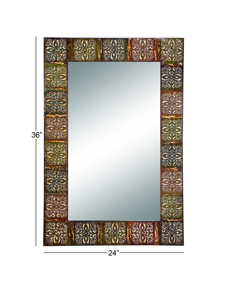 Deco 79 مرآة حائط معدنية مزخرفة من ديكو 79 مع تصميم زهور، مرآة مدخل مثبتة على الحائط 24" x 2" x 36"، متعددة الألوان - Image 5